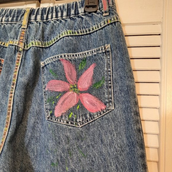 RARE VTG 1980's cotton hi waist pleated boho painted ladybug flor jeans sz 8P *V - Picture 4 of 8